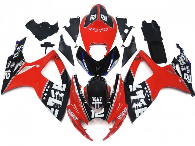 Benutzerdefiniert Rot & Schwarz Logos 06-07 GSXR 600-750 Motorrad Verkleidung