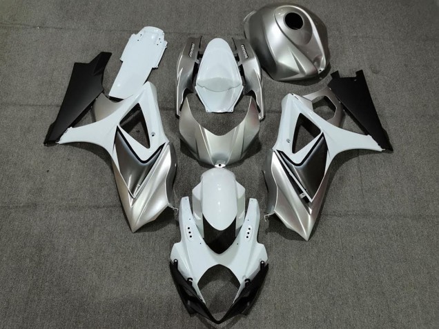 Benutzerdefiniert Silber Weiß Mit Schwarz 07-08 GSXR 1000 Motorrad Verkleidung