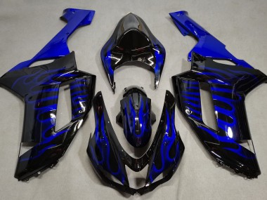 Schwarz Glänzend & Blau Flame 07-08 ZX6R Motorrad Verkleidung