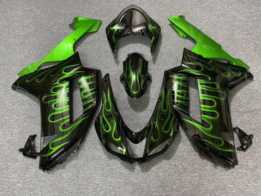 Schwarz Glänzend & Grün Flame 07-08 ZX6R Motorrad Verkleidung