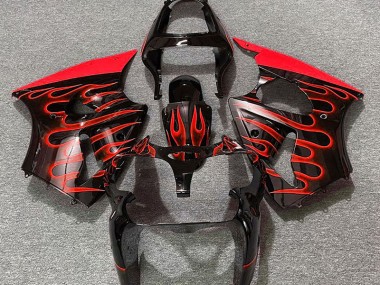 Schwarz Glänzend & Rot Flame 00-02 ZX6R Motorrad Verkleidung