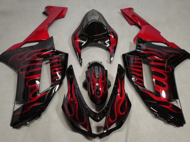 Schwarz Glänzend & Rot Flame 07-08 ZX6R Motorrad Verkleidung